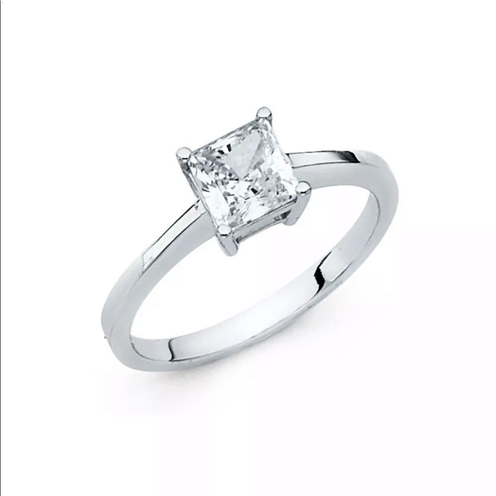 Real 14K Solid White Gold Diamond Engagement Ring - Picture 8 of 8
